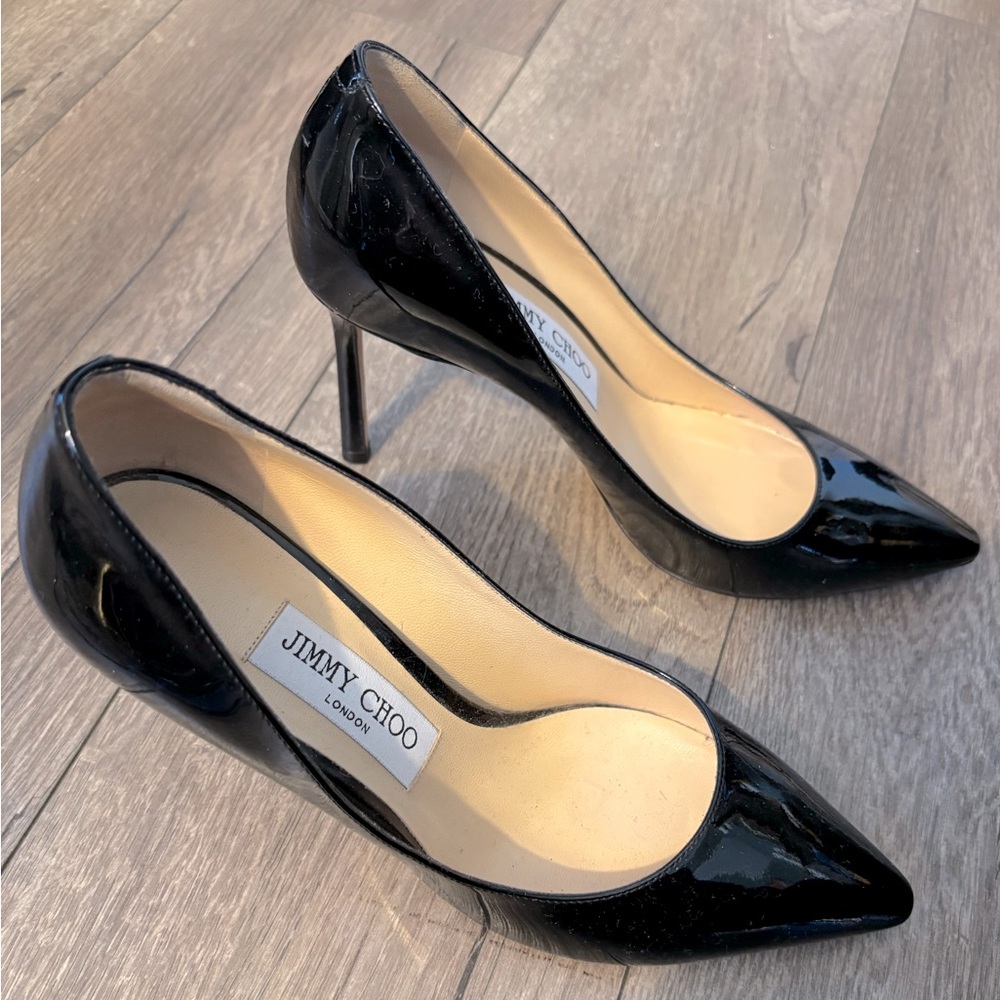 Jimmy Choo Romy Black Patent Heels - size 37